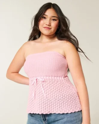 Haut tube sans bretelles style crochet