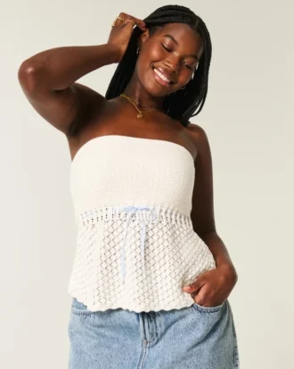 Haut tube sans bretelles style crochet