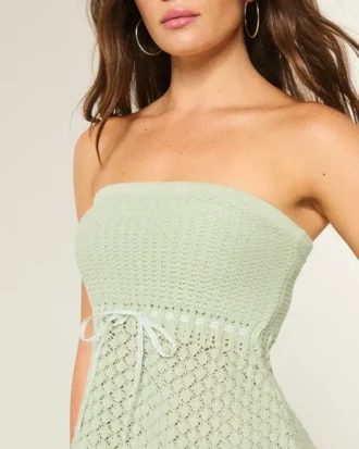 Haut tube sans bretelles style crochet