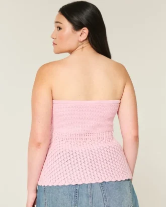 Haut tube sans bretelles style crochet