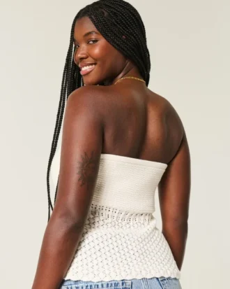 Haut tube sans bretelles style crochet