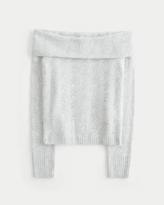 Hollister Pull confortable à épaules dénudées et mailles bouclées