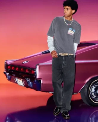 Hollister x Taco Bell Jean baggy noir délavé avec broderies graphiques