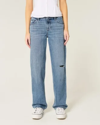 Jean ample taille basse délavé moyen déchiré