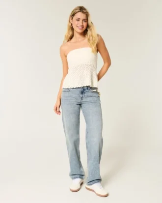 Jean ample taille basse délavage moyen