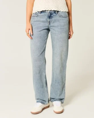 Jean ample taille basse délavage moyen