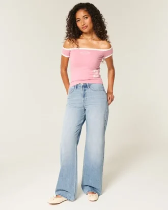 Jean ample taille haute délavage moyen