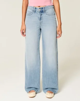Jean ample taille haute délavage moyen