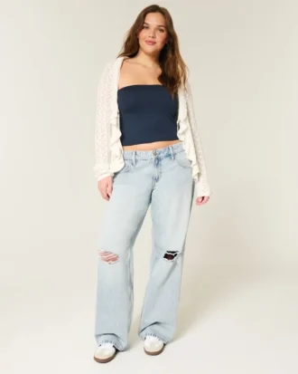 Jean baggy délavé clair à taille basse et déchirures