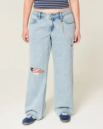 Jean baggy délavé clair à taille basse et déchirures