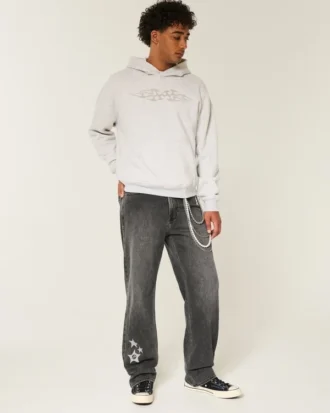 Jean baggy délavé noir avec motif étoile