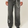 Jean baggy délavé noir avec motif étoile