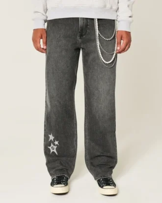 Jean baggy délavé noir avec motif étoile