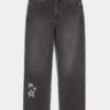 Jean baggy délavé noir avec motif étoile