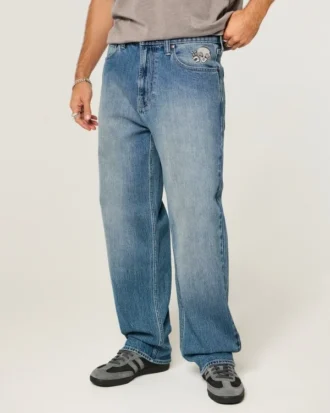 Jean baggy à motif Alien, délavage moyen