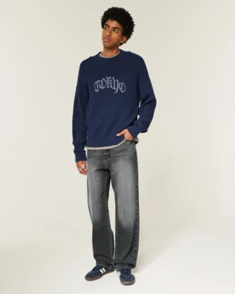 Jean baggy à motif cœur gris