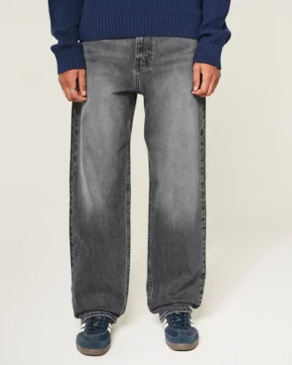 Jean baggy à motif cœur gris