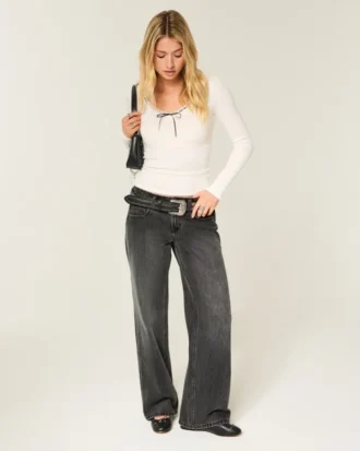 Jean baggy noir délavé taille basse Y2K