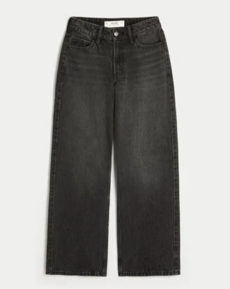Jean baggy noir délavé taille haute pour silhouettes rondes