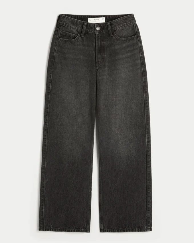 Jean baggy noir délavé taille haute pour silhouettes rondes Jean baggy noir délavé taille haute pour silhouettes rondes