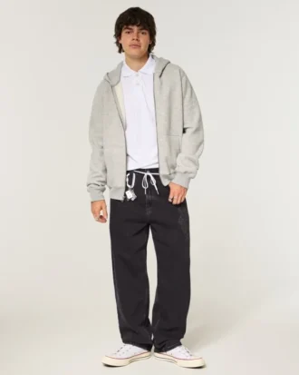 Jean baggy skater délavé noir avec motif dragon