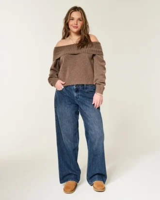 Jean baggy taille basse ajustable, délavage foncé