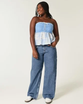 Jean baggy taille basse, coupe ample, délavage moyen