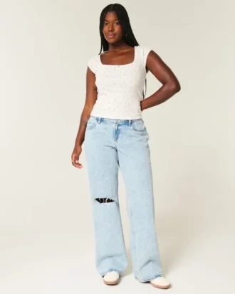 Jean baggy taille basse déchiré délavé clair