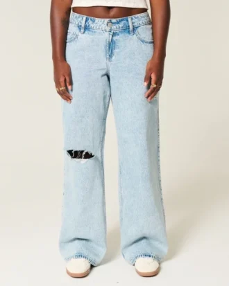 Jean baggy taille basse déchiré délavé clair