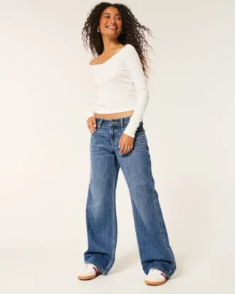 Jean baggy taille basse délavé foncé