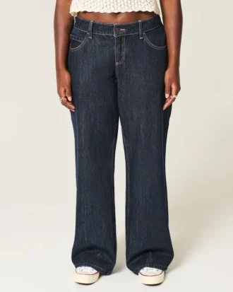 Jean baggy taille basse délavé foncé à taille repliée