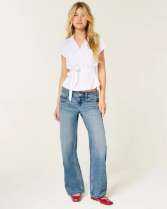 Jean baggy taille basse, délavage moyen
