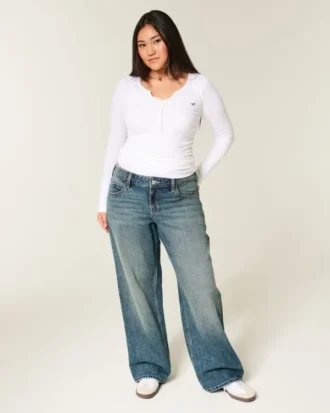 Jean baggy taille basse, délavage moyen