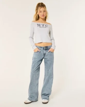 Jean baggy taille basse, délavage moyen