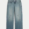 Jean baggy taille basse délavage moyen avec motif étoile Jean baggy taille basse délavage moyen avec motif étoile