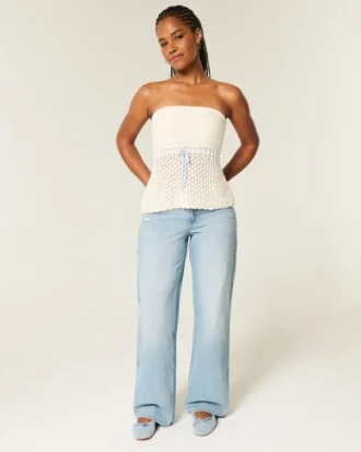 Jean baggy taille basse effet usé pour silhouettes rondes