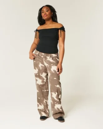 Jean baggy taille basse imprimé vache