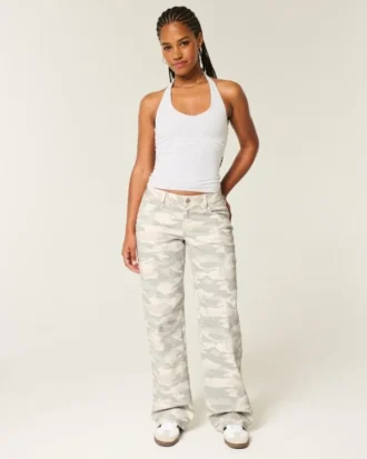 Jean baggy taille basse Y2K camouflage pour femmes rondes