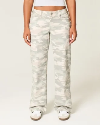 Jean baggy taille basse Y2K camouflage pour femmes rondes