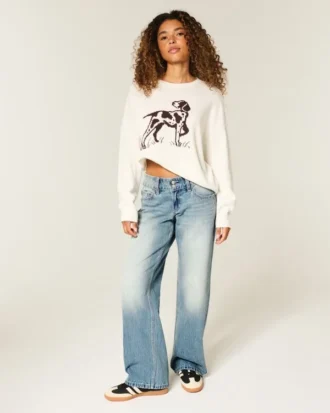 Jean baggy taille basse Y2K délavage moyen