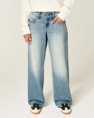 Jean baggy taille basse Y2K délavage moyen
