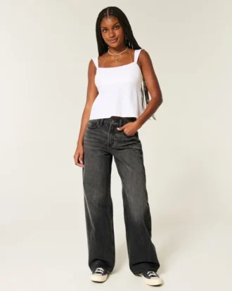 Jean baggy taille haute délavé noir