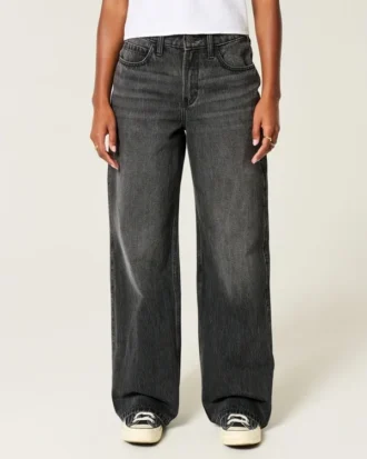 Jean baggy taille haute délavé noir