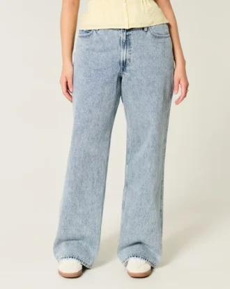 Jean baggy taille haute à lavage moyen et coupes courbes