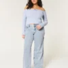 Jean baggy taille mi-haute, coupe ample, délavage moyen Jean baggy taille mi-haute, coupe ample, délavage moyen