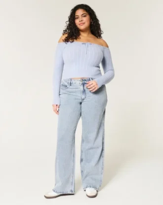 Jean baggy taille mi-haute, coupe ample, délavage moyen