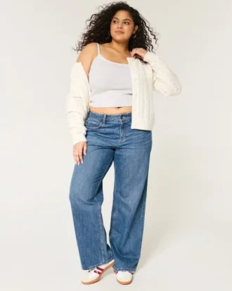 Jean baggy taille mi-haute, coupe ample, délavage moyen