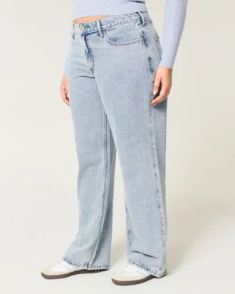 Jean baggy taille mi-haute, coupe ample, délavage moyen