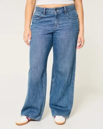 Jean baggy taille mi-haute, coupe ample, délavage moyen
