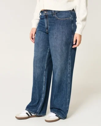 Jean baggy taille mi-haute foncé
